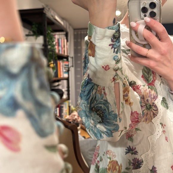 Zimmermann Ninety-Six Scallop Mini Dress White Linen Lace Blossom Floral - Picture 6 of 7